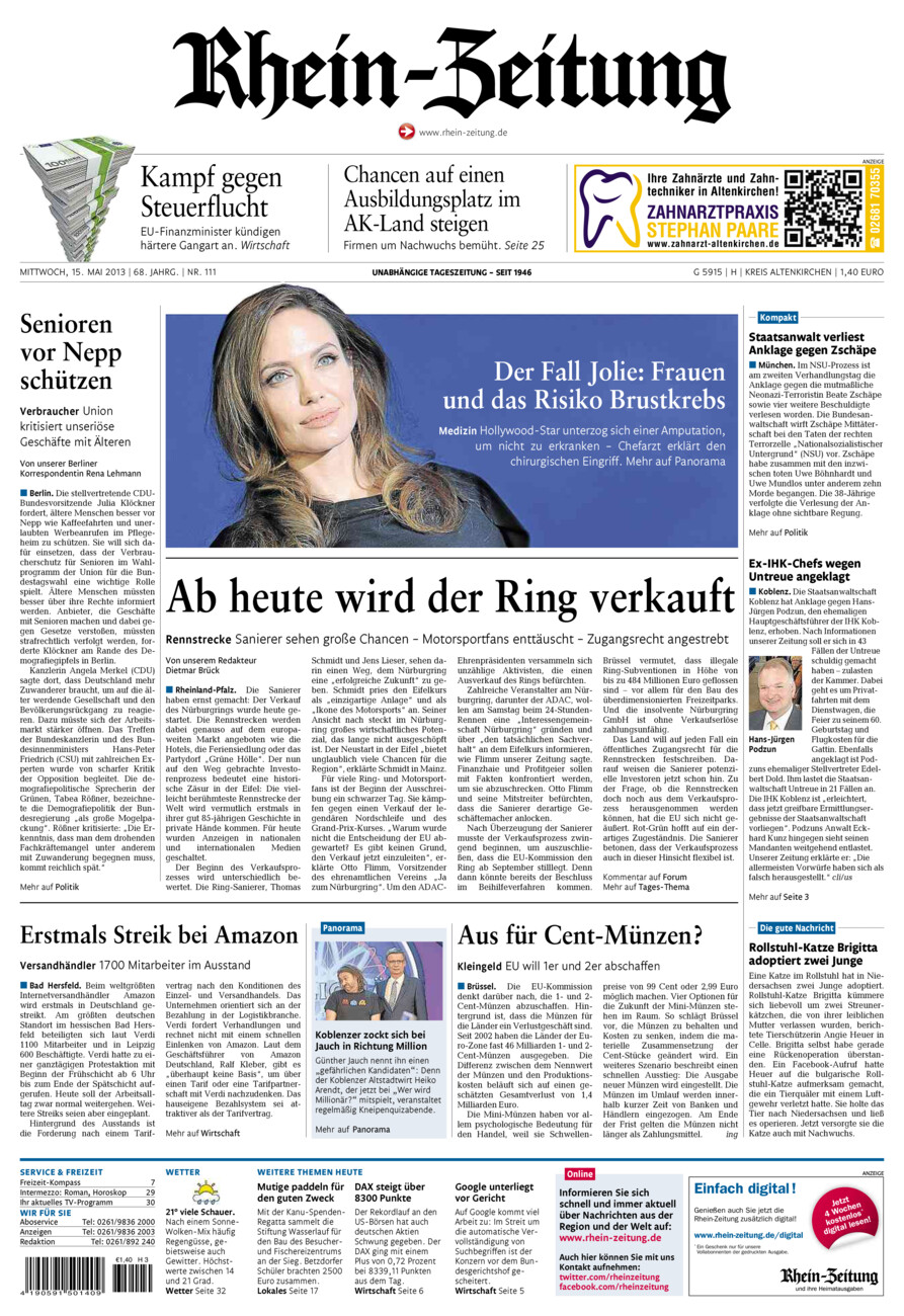 Rhein-Zeitung Kreis Altenkirchen vom Mittwoch, 15.05.2013