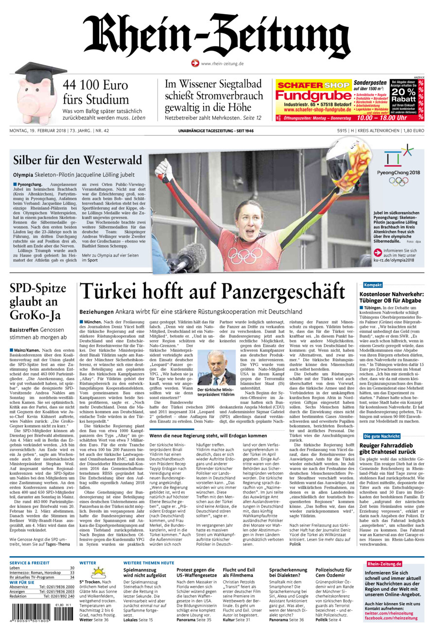 Rhein-Zeitung Kreis Altenkirchen vom Montag, 19.02.2018
