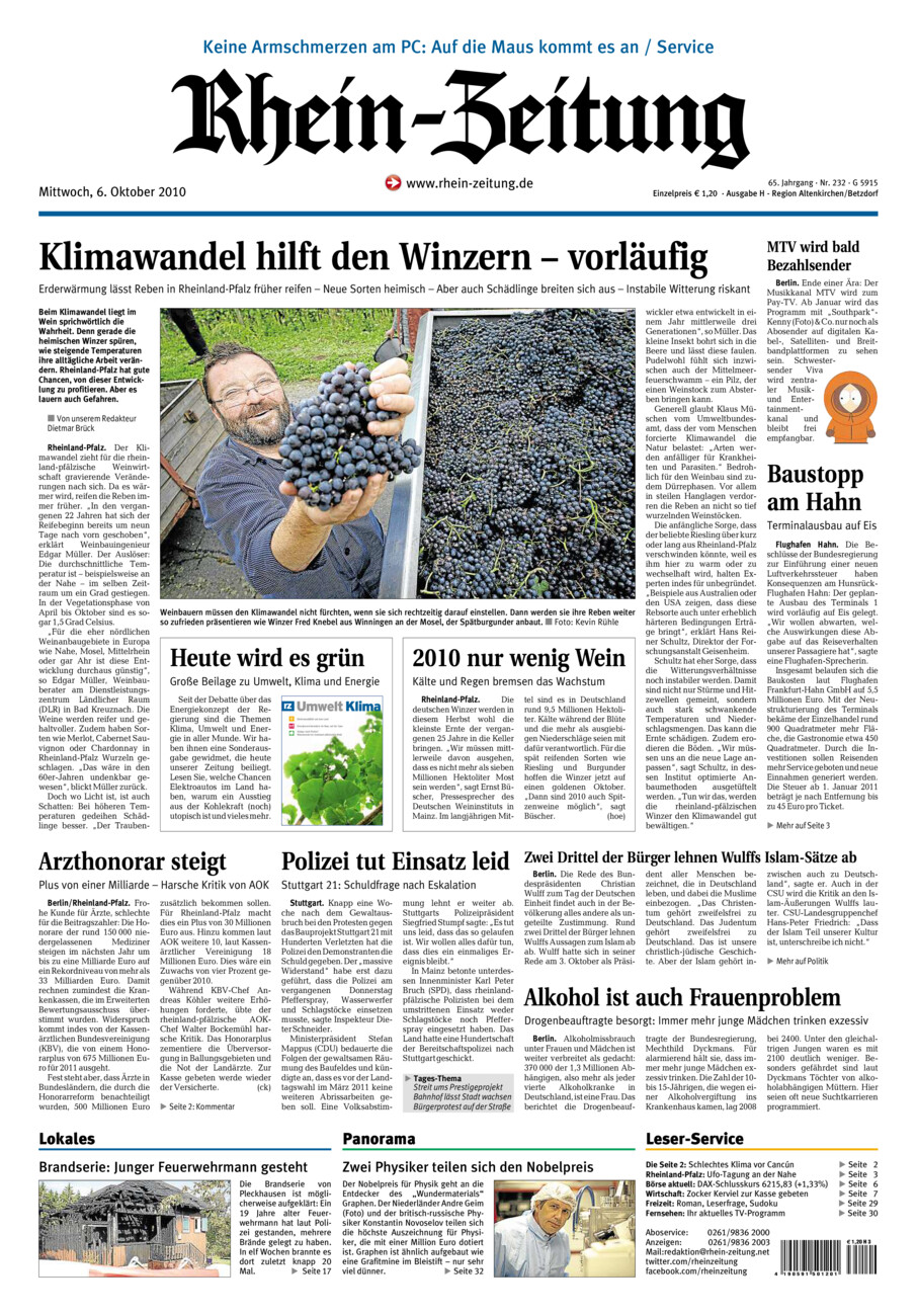 Rhein-Zeitung Kreis Altenkirchen vom Mittwoch, 06.10.2010