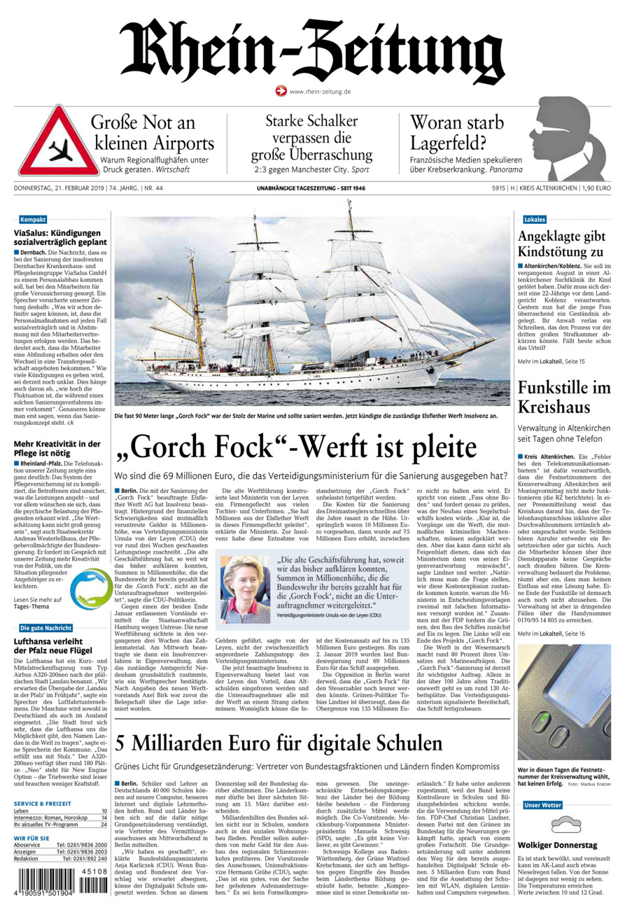 Rhein-Zeitung Kreis Altenkirchen vom Donnerstag, 21.02.2019