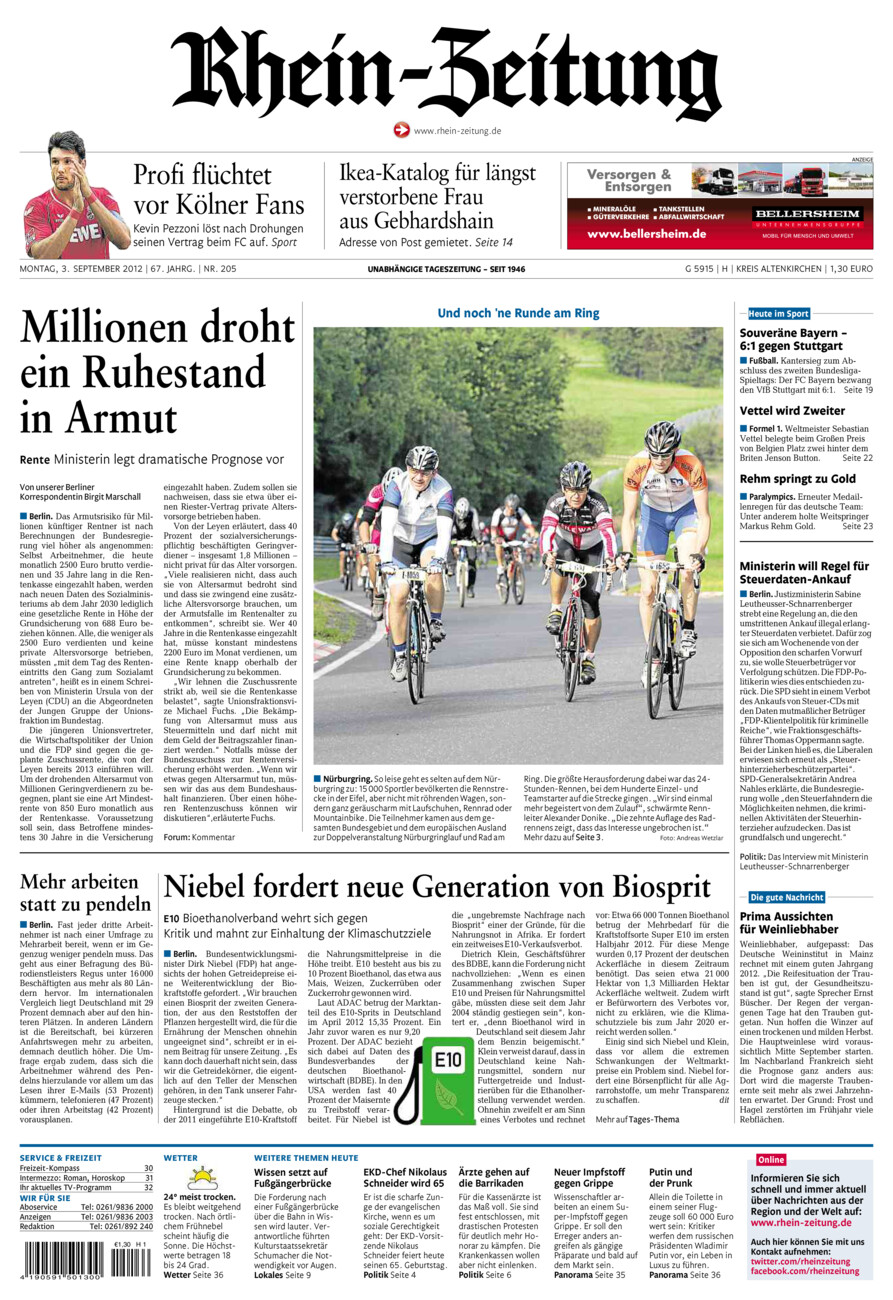 Rhein-Zeitung Kreis Altenkirchen vom Montag, 03.09.2012