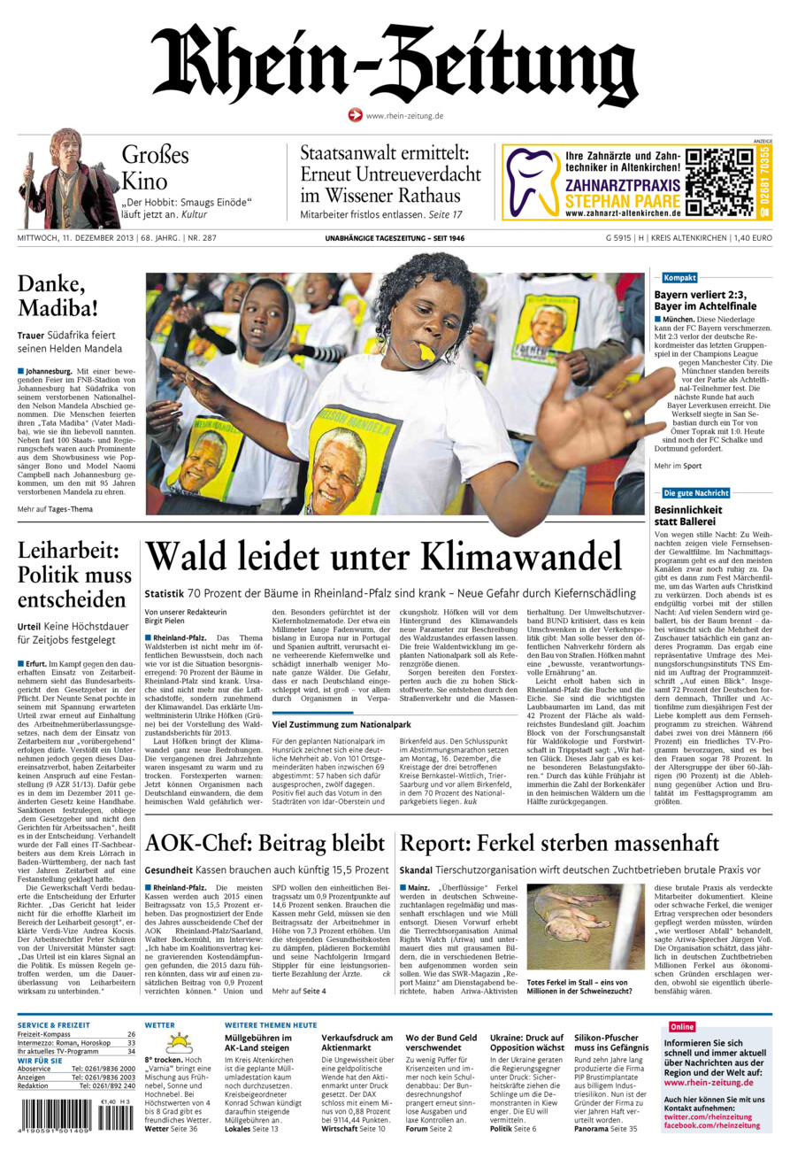 Rhein-Zeitung Kreis Altenkirchen vom Mittwoch, 11.12.2013