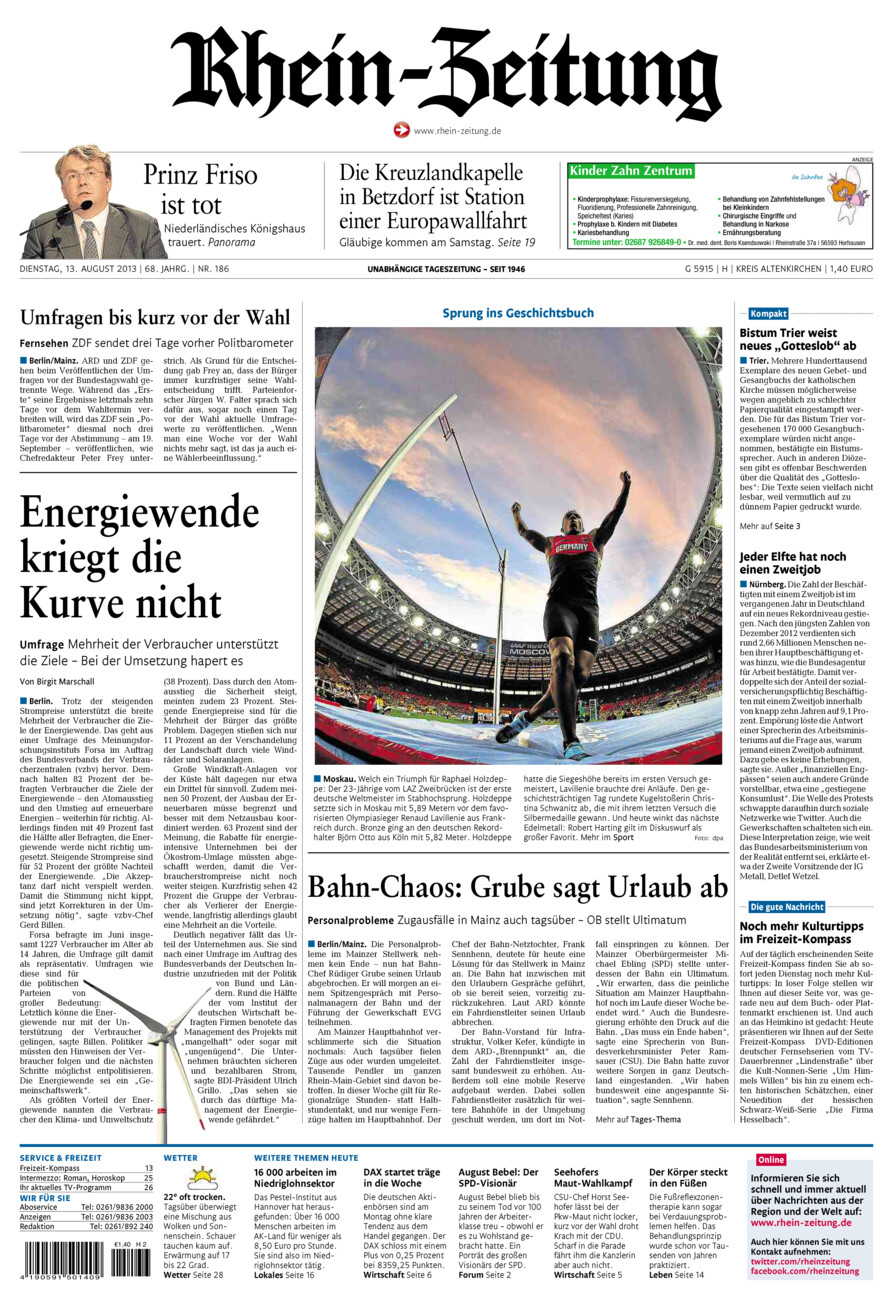 Rhein-Zeitung Kreis Altenkirchen vom Dienstag, 13.08.2013