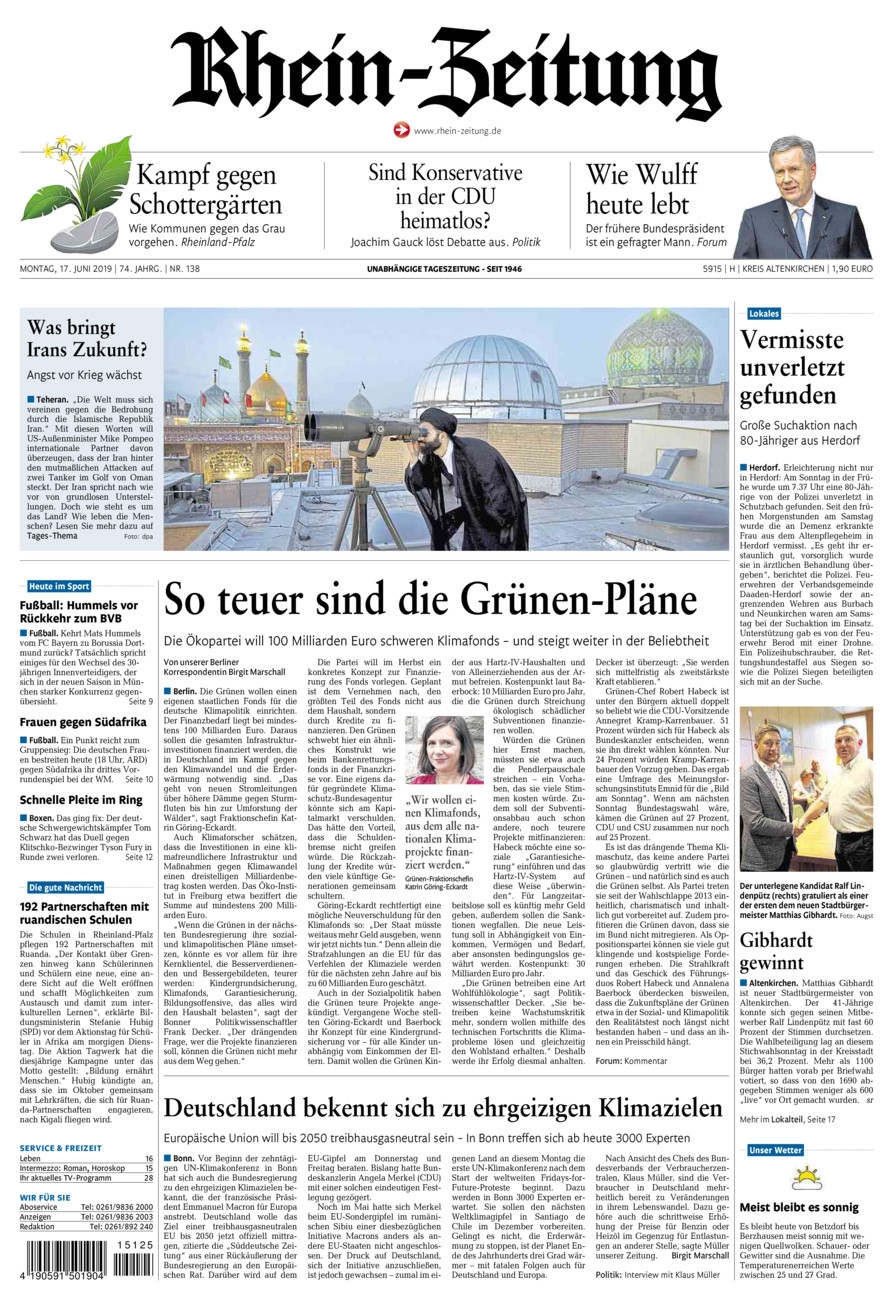 Rhein-Zeitung Kreis Altenkirchen vom Montag, 17.06.2019