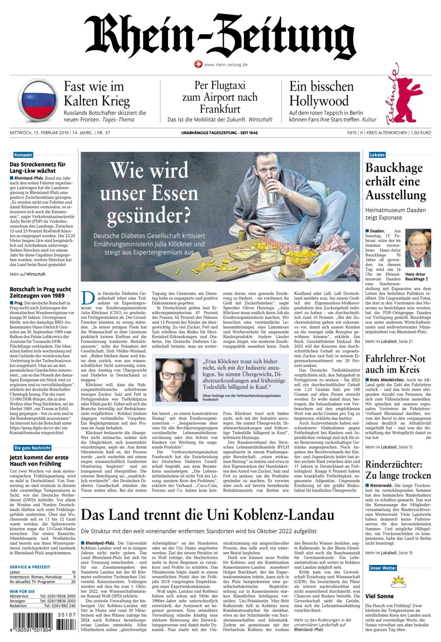 Rhein-Zeitung Kreis Altenkirchen vom Mittwoch, 13.02.2019