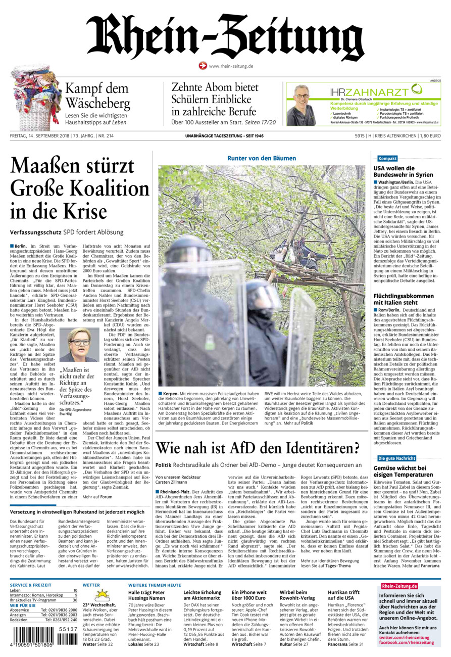 Rhein-Zeitung Kreis Altenkirchen vom Freitag, 14.09.2018