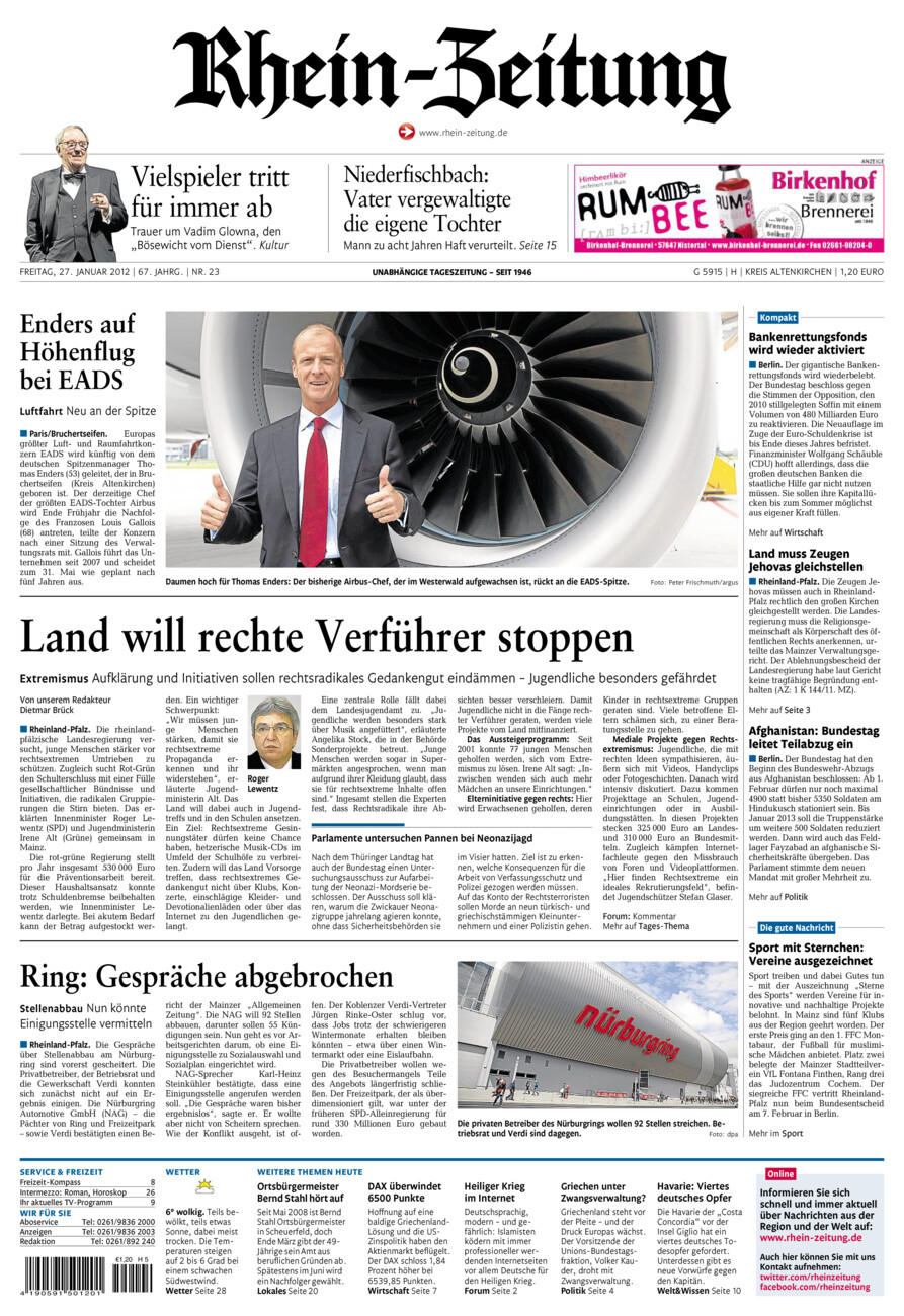 Rhein-Zeitung Kreis Altenkirchen vom Freitag, 27.01.2012