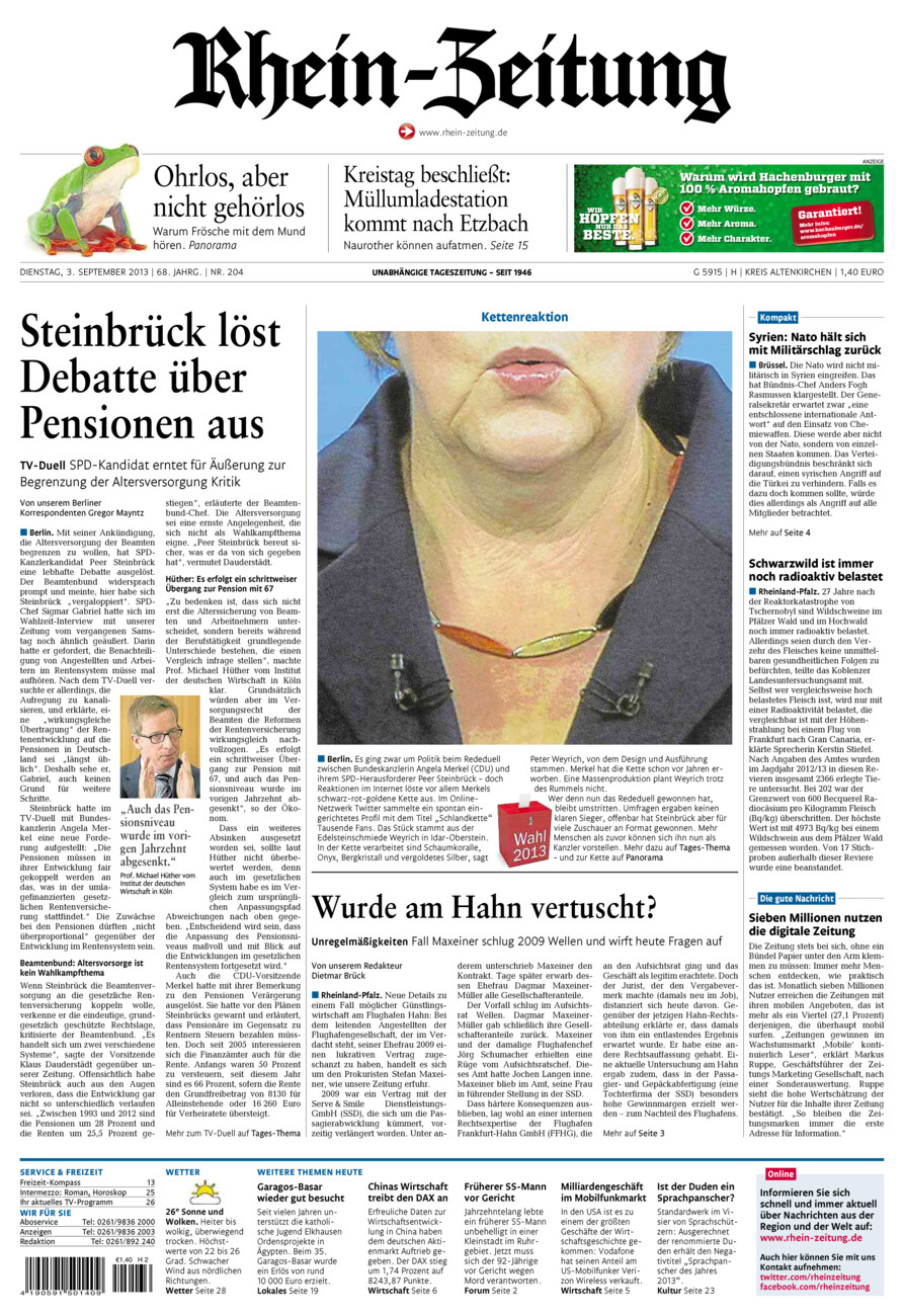 Rhein-Zeitung Kreis Altenkirchen vom Dienstag, 03.09.2013