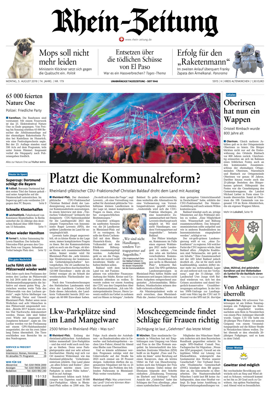 Rhein-Zeitung Kreis Altenkirchen vom Montag, 05.08.2019