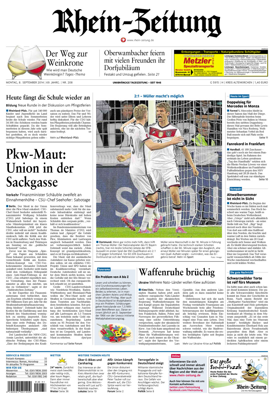 Rhein-Zeitung Kreis Altenkirchen vom Montag, 08.09.2014