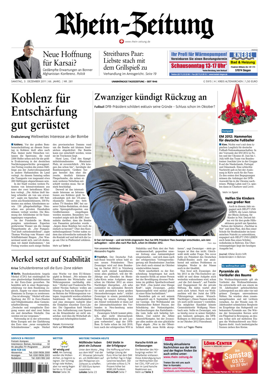 Rhein-Zeitung Kreis Altenkirchen vom Samstag, 03.12.2011