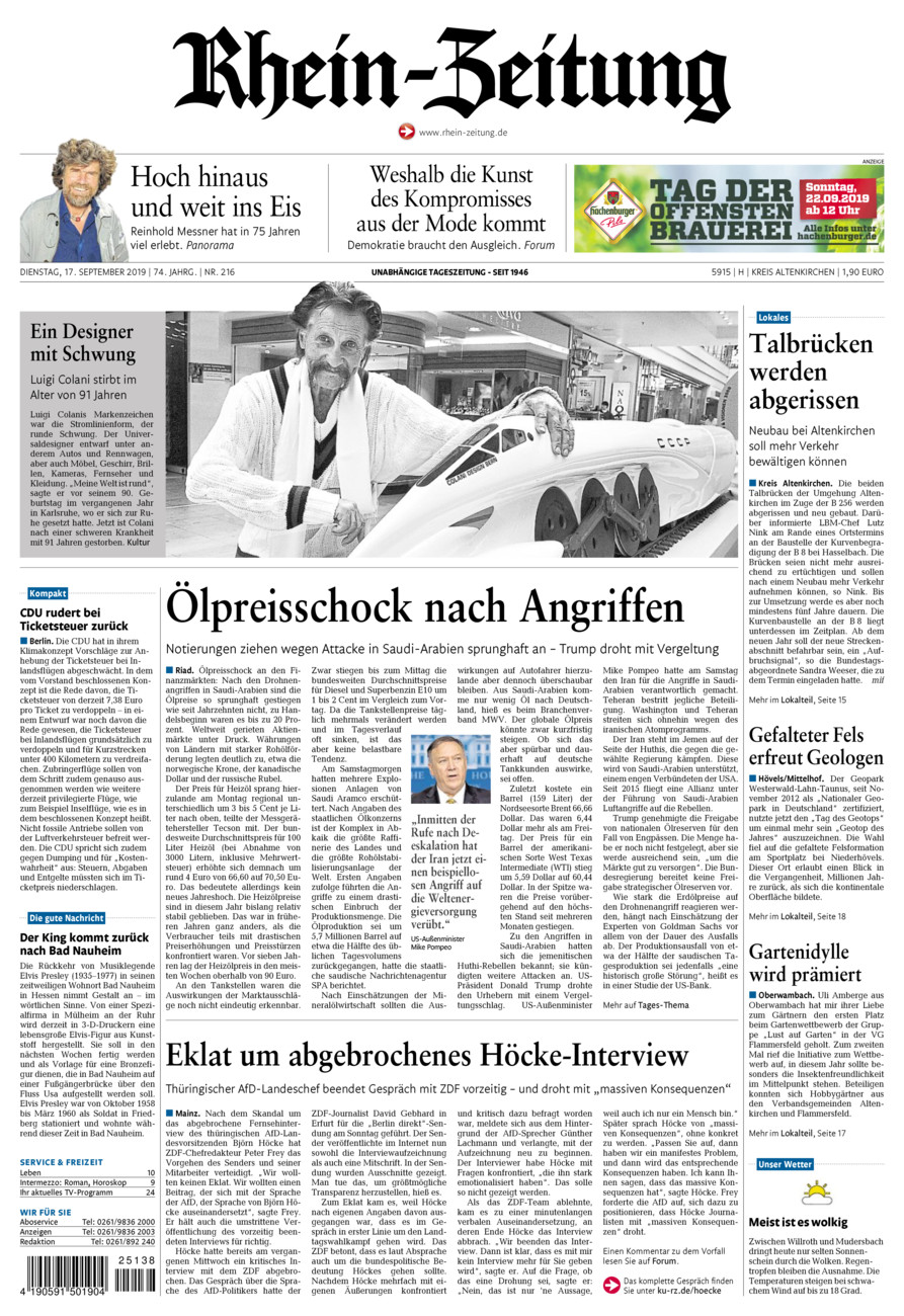 Rhein-Zeitung Kreis Altenkirchen vom Dienstag, 17.09.2019
