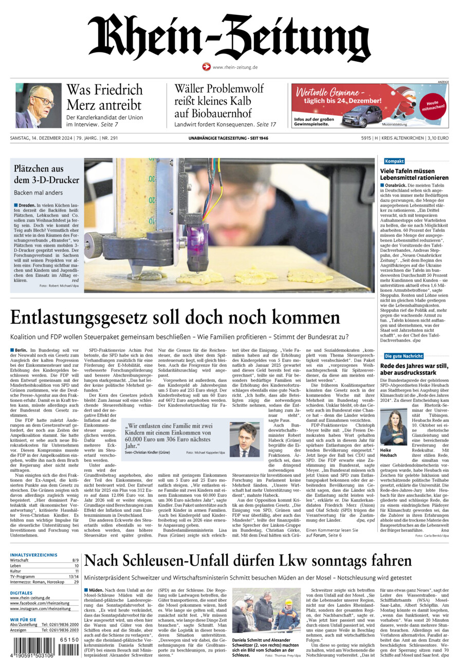 Rhein-Zeitung Kreis Altenkirchen vom Samstag, 14.12.2024