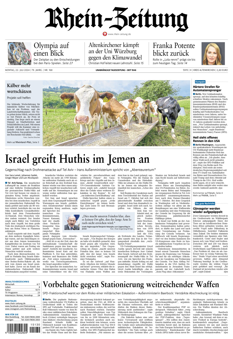 Rhein-Zeitung Kreis Altenkirchen vom Montag, 22.07.2024