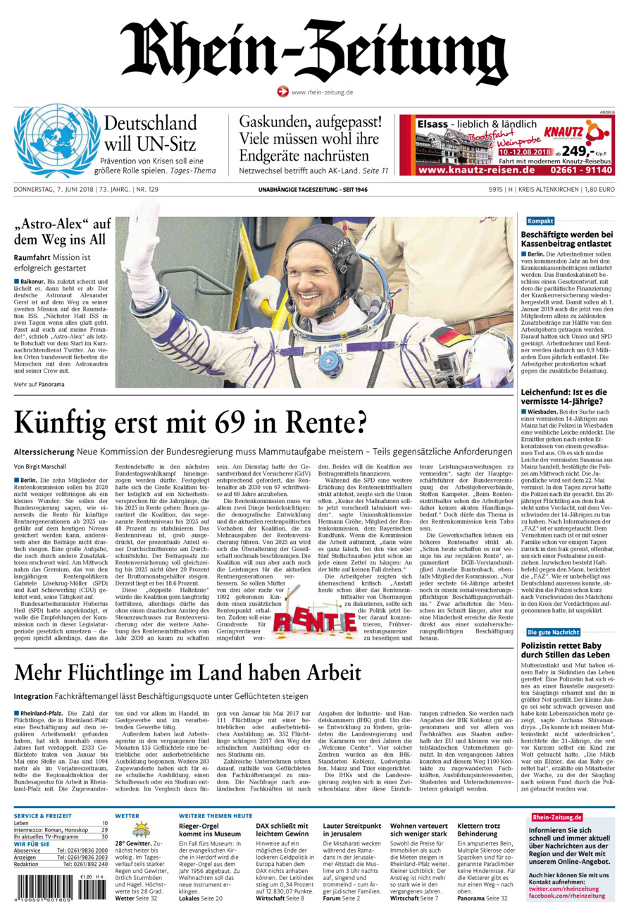 Rhein-Zeitung Kreis Altenkirchen vom Donnerstag, 07.06.2018