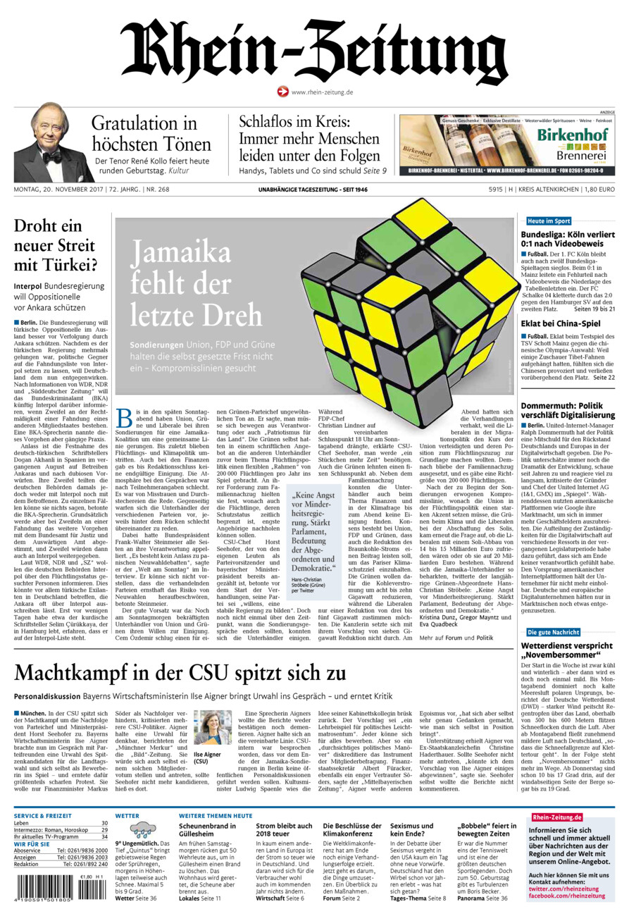 Rhein-Zeitung Kreis Altenkirchen vom Montag, 20.11.2017