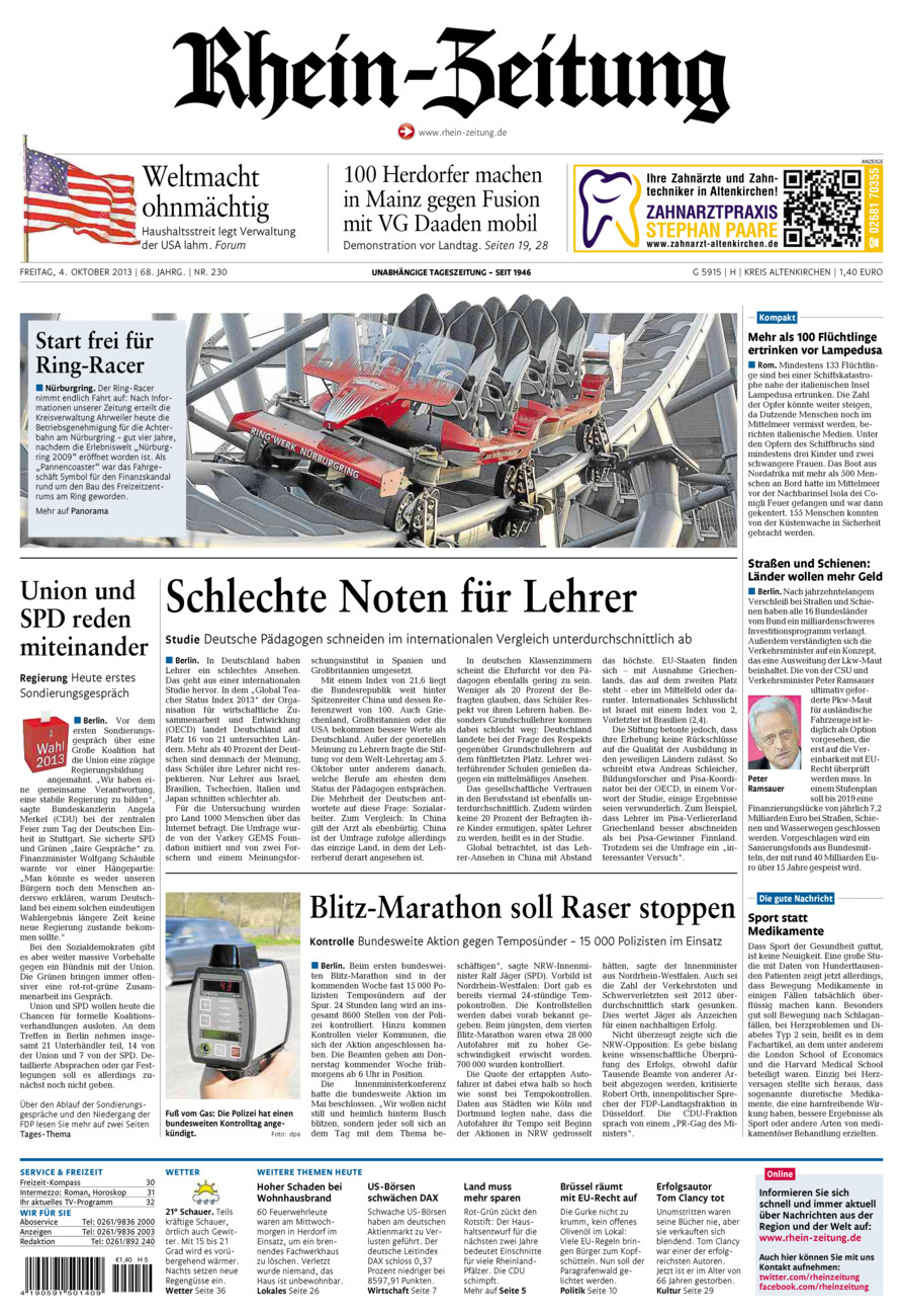 Rhein-Zeitung Kreis Altenkirchen vom Freitag, 04.10.2013