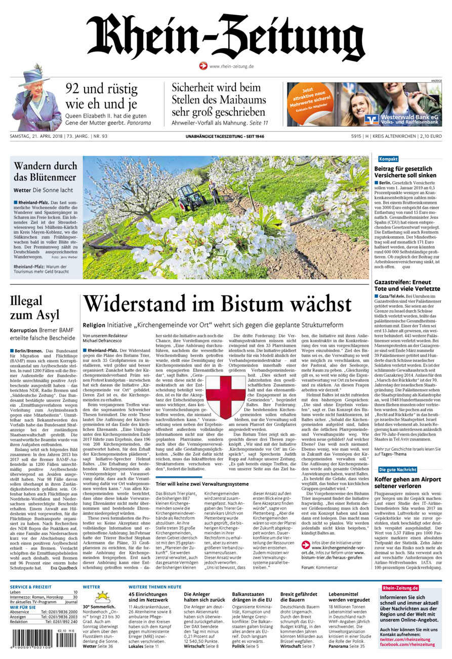 Rhein-Zeitung Kreis Altenkirchen vom Samstag, 21.04.2018