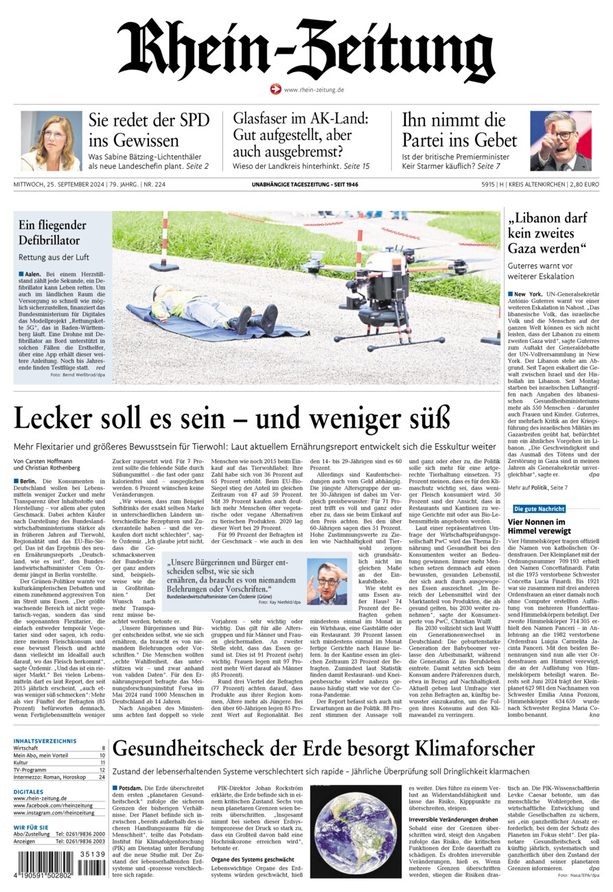 Rhein-Zeitung Kreis Altenkirchen vom Mittwoch, 25.09.2024