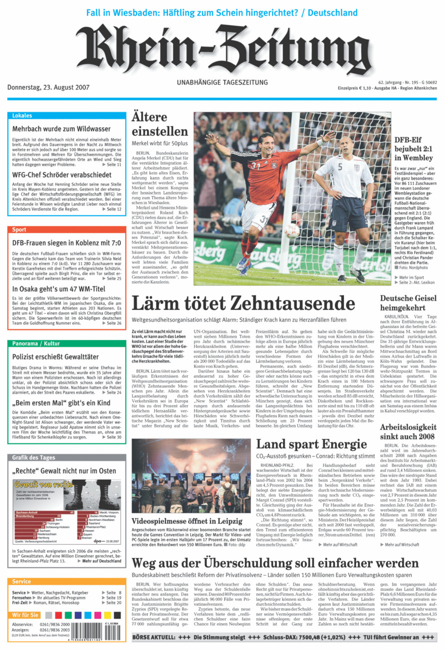 Rhein-Zeitung Kreis Altenkirchen vom Donnerstag, 23.08.2007