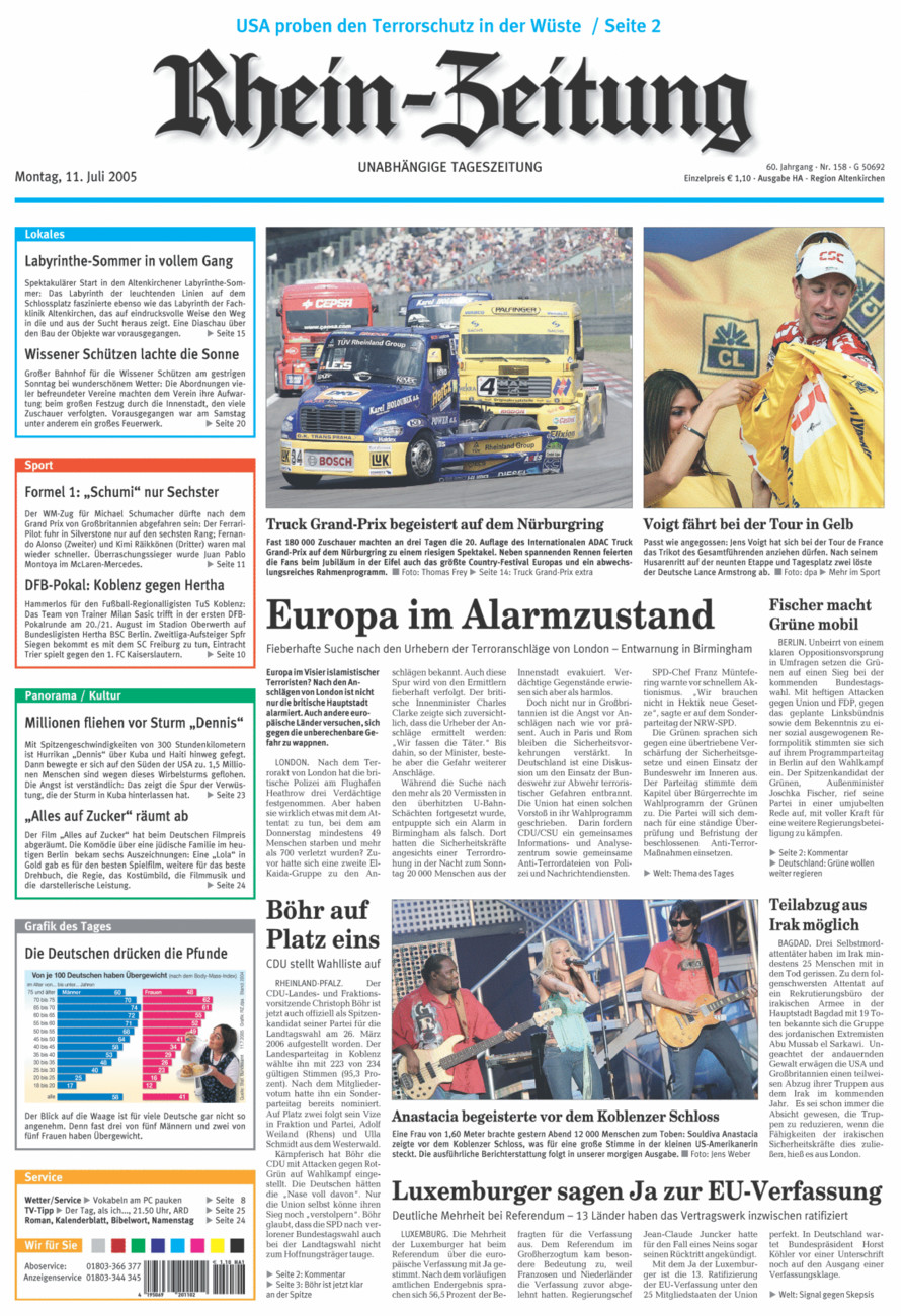 Rhein-Zeitung Kreis Altenkirchen vom Montag, 11.07.2005