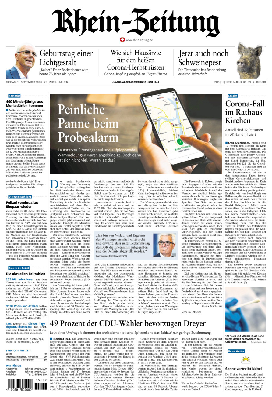 Rhein-Zeitung Kreis Altenkirchen vom Freitag, 11.09.2020