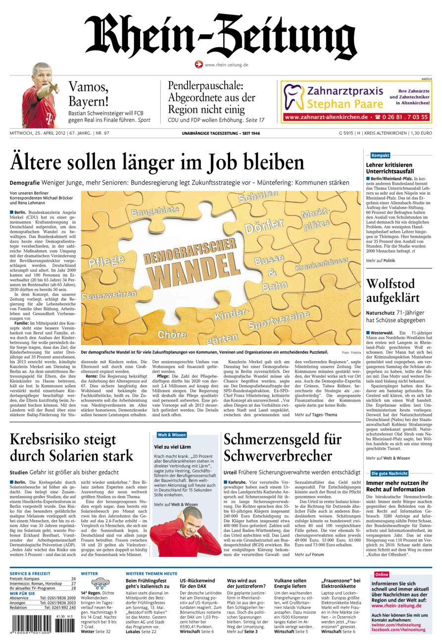Rhein-Zeitung Kreis Altenkirchen vom Mittwoch, 25.04.2012