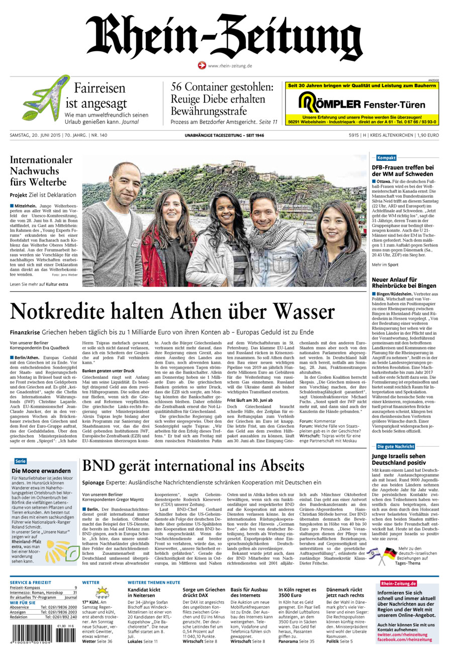 Rhein-Zeitung Kreis Altenkirchen vom Samstag, 20.06.2015