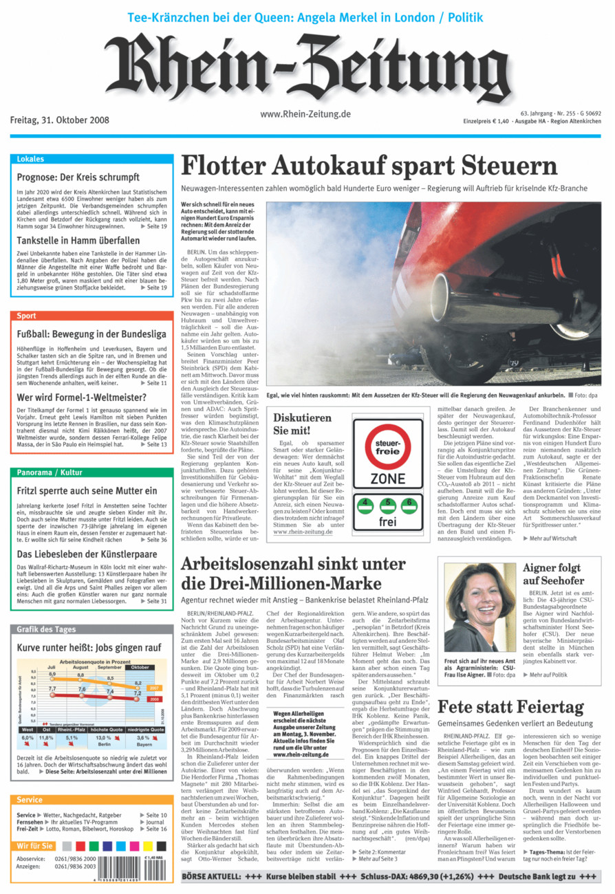 Rhein-Zeitung Kreis Altenkirchen vom Freitag, 31.10.2008