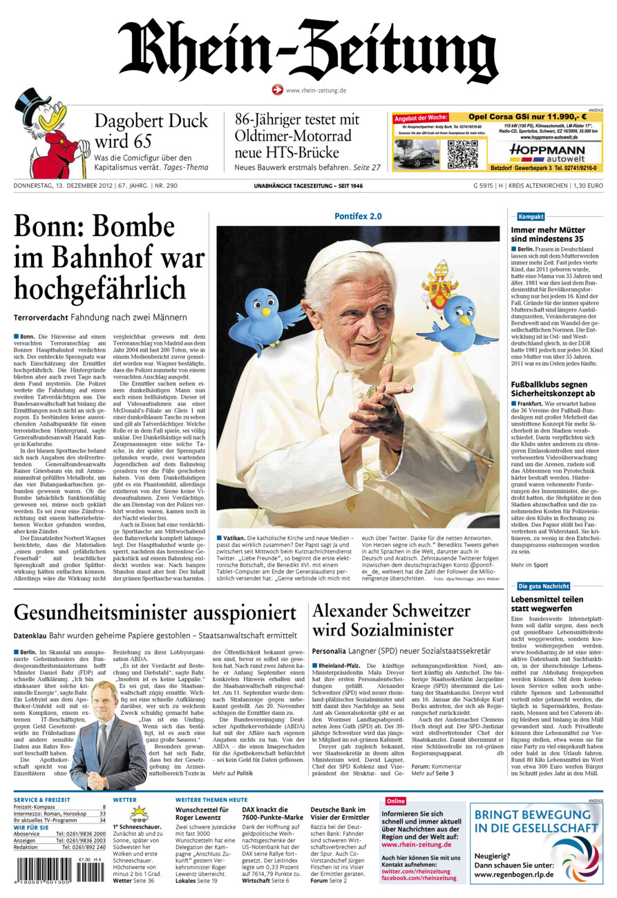 Rhein-Zeitung Kreis Altenkirchen vom Donnerstag, 13.12.2012