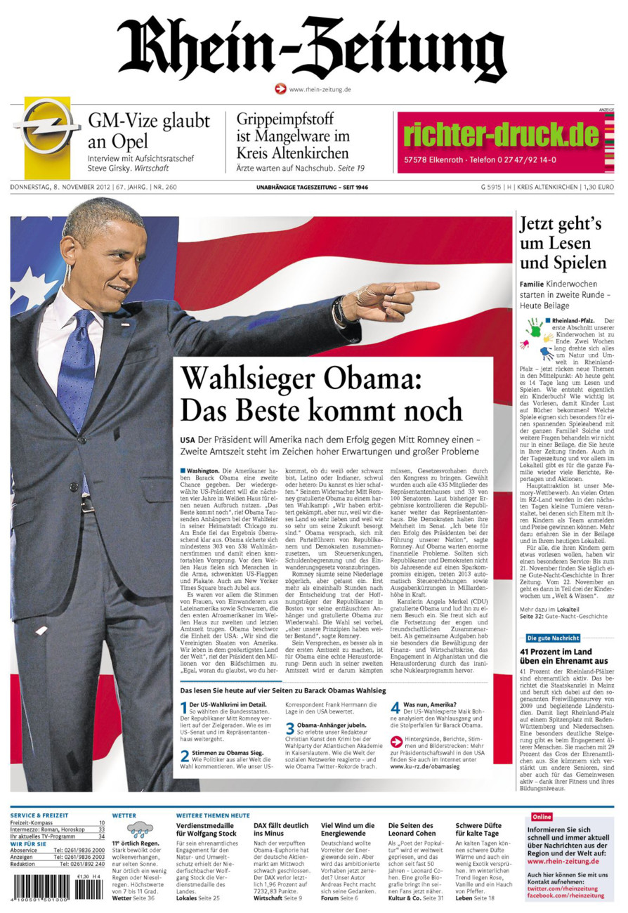 Rhein-Zeitung Kreis Altenkirchen vom Donnerstag, 08.11.2012