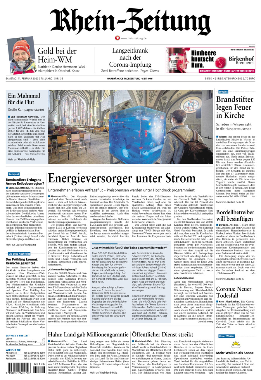 Rhein-Zeitung Kreis Altenkirchen vom Samstag, 11.02.2023