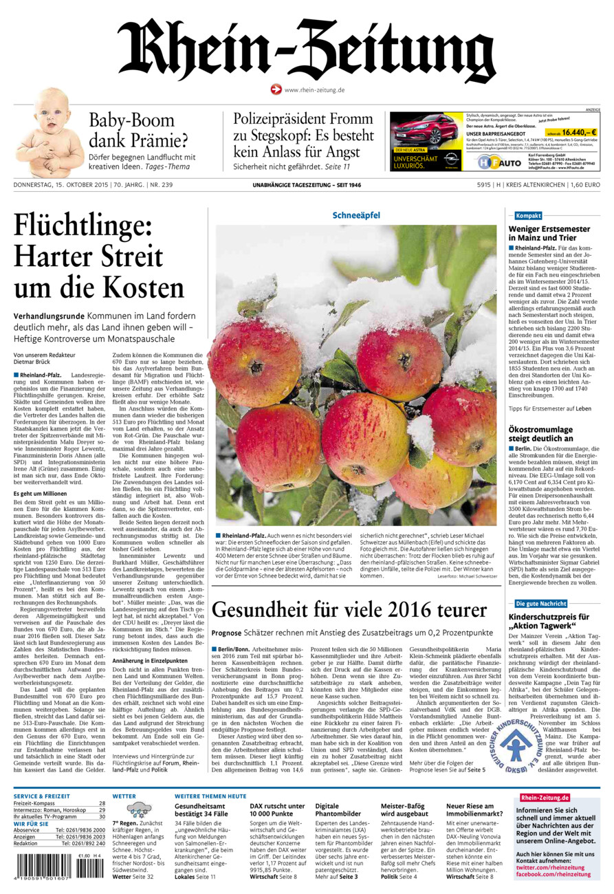 Rhein-Zeitung Kreis Altenkirchen vom Donnerstag, 15.10.2015