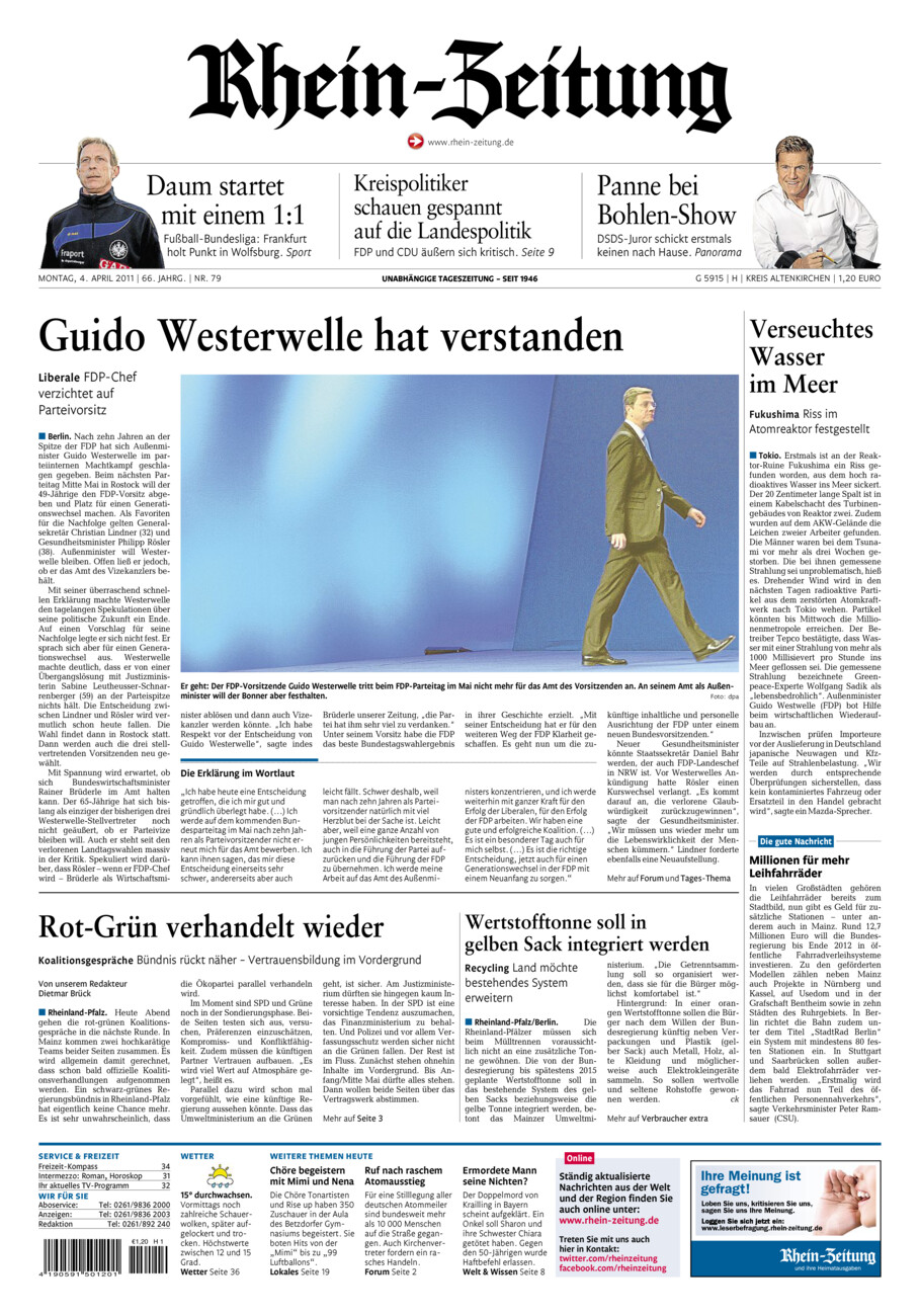 Rhein-Zeitung Kreis Altenkirchen vom Montag, 04.04.2011