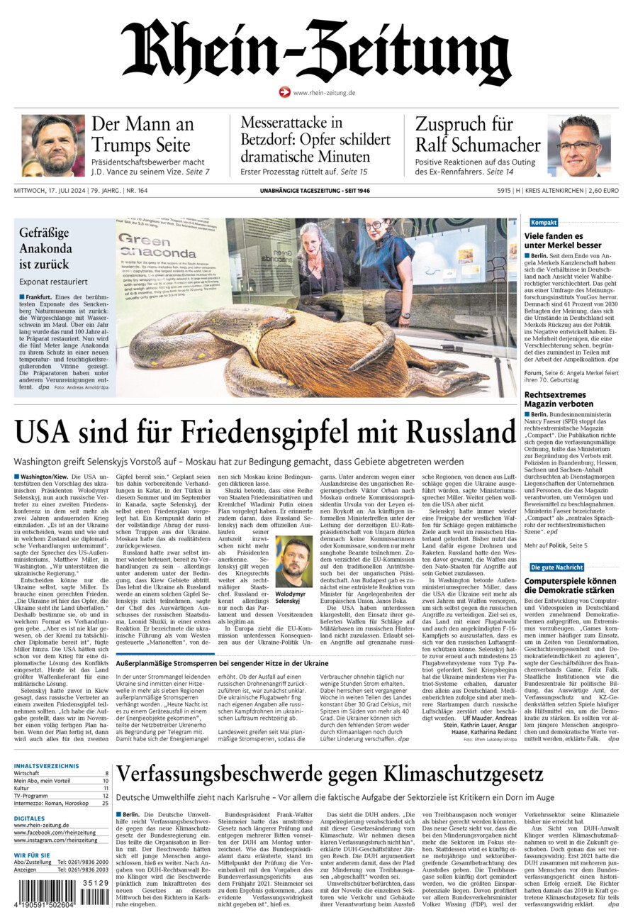 Rhein-Zeitung Kreis Altenkirchen vom Mittwoch, 17.07.2024