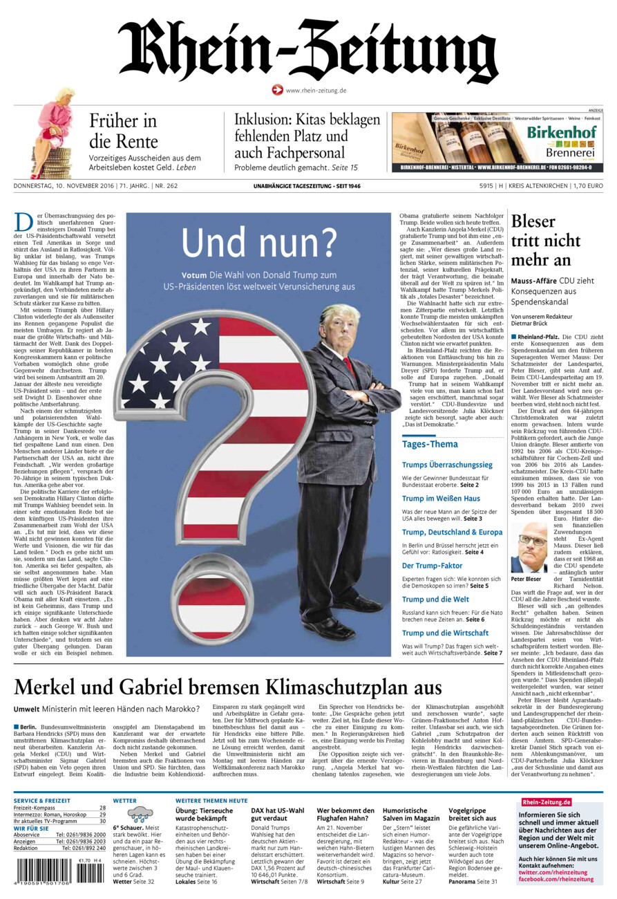 Rhein-Zeitung Kreis Altenkirchen vom Donnerstag, 10.11.2016