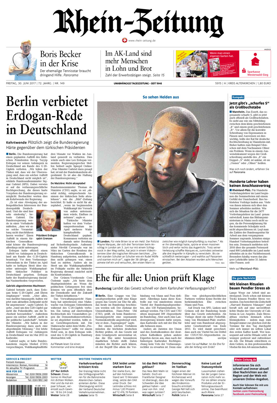 Rhein-Zeitung Kreis Altenkirchen vom Freitag, 30.06.2017