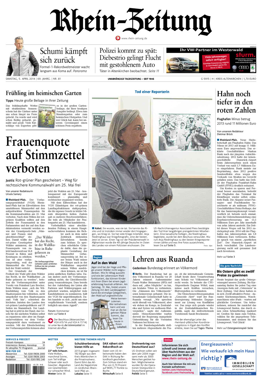 Rhein-Zeitung Kreis Altenkirchen vom Samstag, 05.04.2014