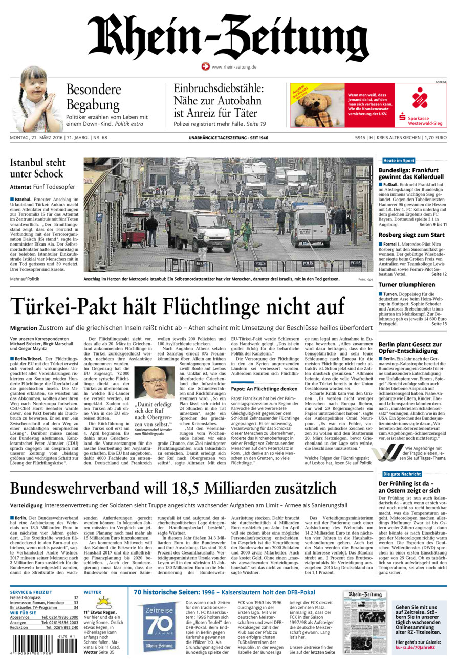 Rhein-Zeitung Kreis Altenkirchen vom Montag, 21.03.2016