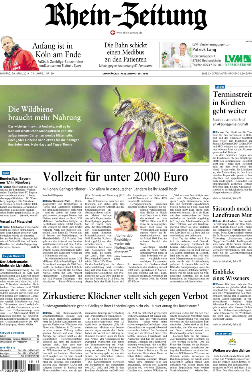 Rhein-Zeitung Kreis Altenkirchen vom Montag, 29.04.2019