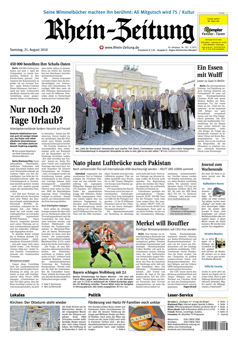 Rhein-Zeitung Kreis Altenkirchen vom Samstag, 21.08.2010