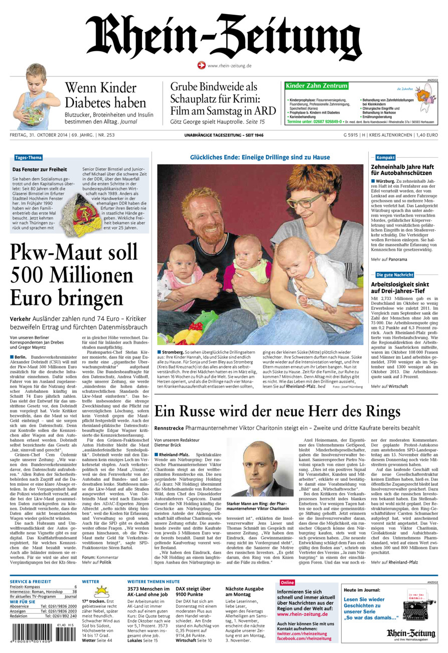 Rhein-Zeitung Kreis Altenkirchen vom Freitag, 31.10.2014