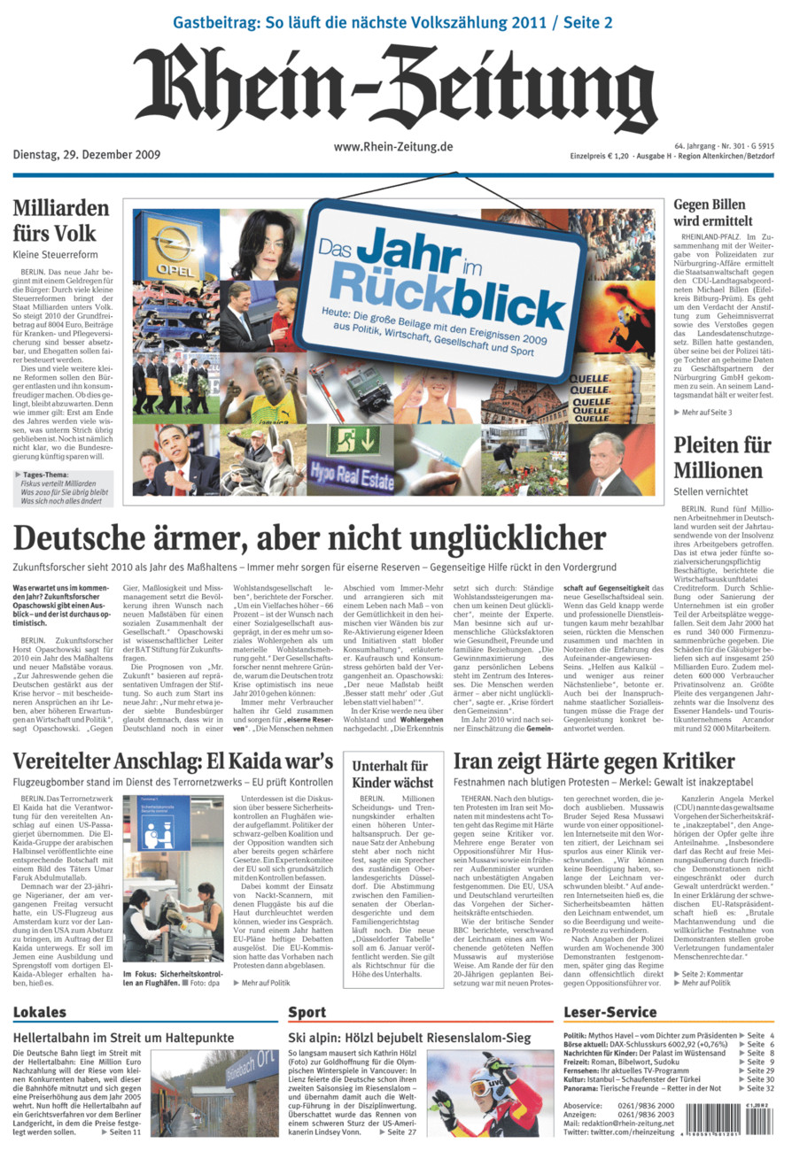 Rhein-Zeitung Kreis Altenkirchen vom Dienstag, 29.12.2009
