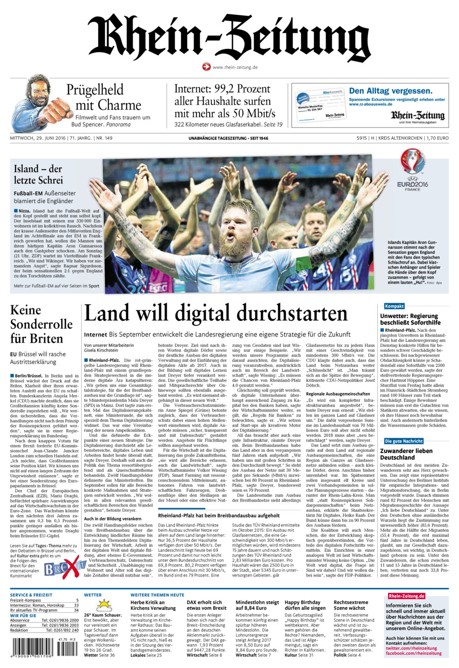 Rhein-Zeitung Kreis Altenkirchen vom Mittwoch, 29.06.2016
