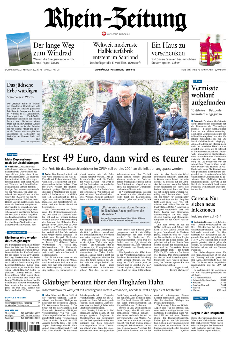 Rhein-Zeitung Kreis Altenkirchen vom Donnerstag, 02.02.2023