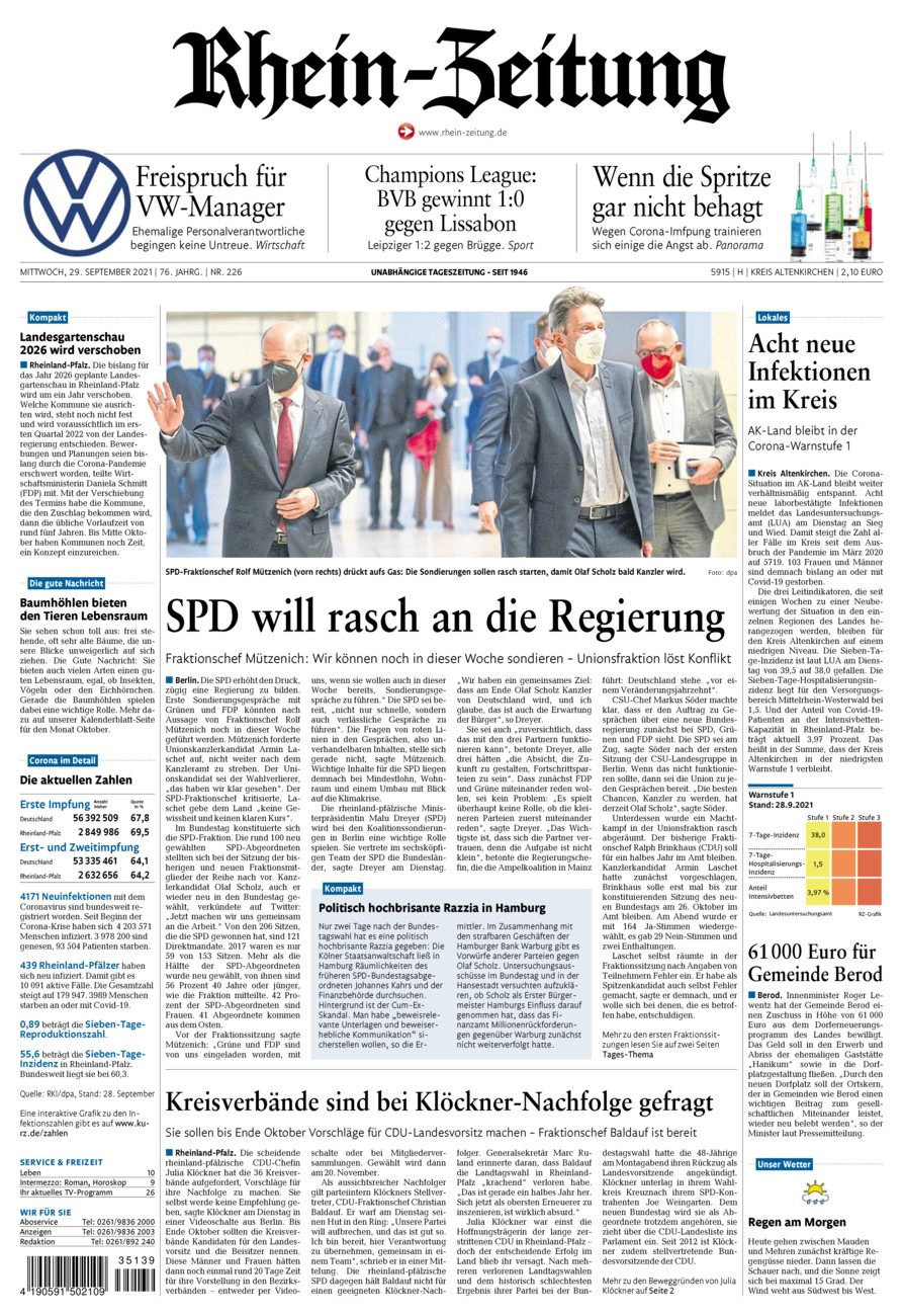 Rhein-Zeitung Kreis Altenkirchen vom Mittwoch, 29.09.2021