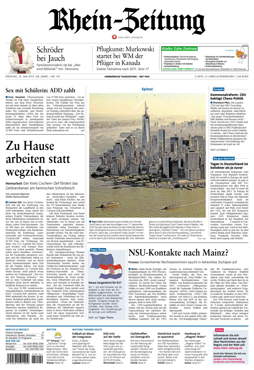 Rhein-Zeitung Kreis Altenkirchen vom Dienstag, 14.05.2013