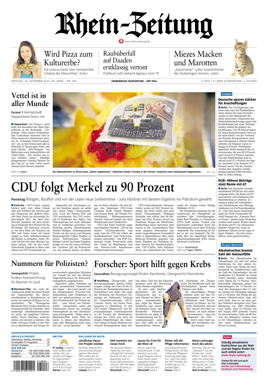 Rhein-Zeitung Kreis Altenkirchen vom Dienstag, 16.11.2010