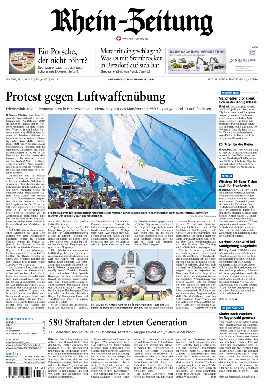 Rhein-Zeitung Kreis Altenkirchen vom Montag, 12.06.2023