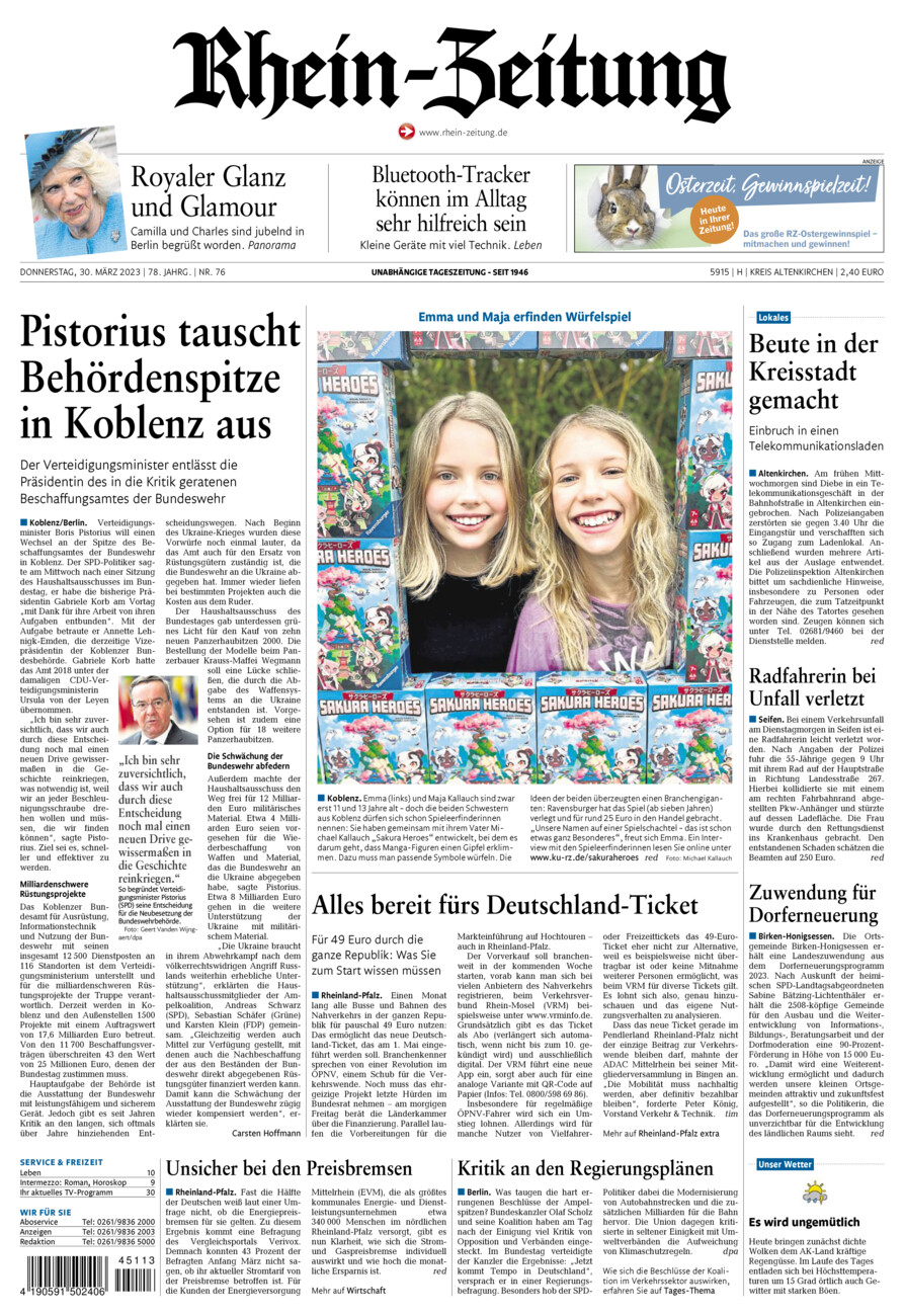 Rhein-Zeitung Kreis Altenkirchen vom Donnerstag, 30.03.2023